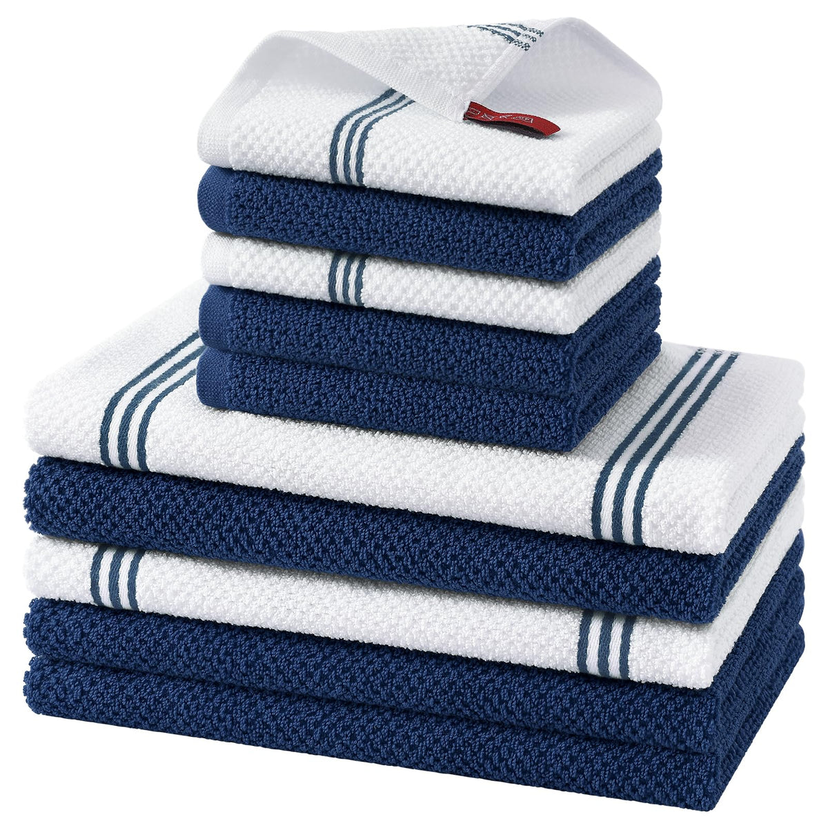 Homaxy Dual Design Kitchen Towels and Dishcloths Set, 8 Pack, Dark Grey