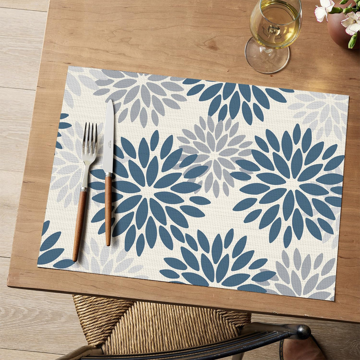 Artoid Mode Floral Vinyl Placemats Set of 4, 12x18 Inch Thanksgiving Washable Non-Slip Plastic Vinyl Place Mats for Party Kitchen Dining Decor, Olive Green