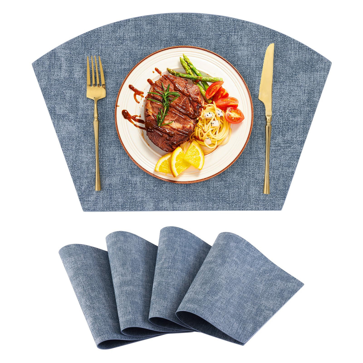Homaxy Wedge Faux Leather Placemats for Round Table, Set of 6, Light Grey