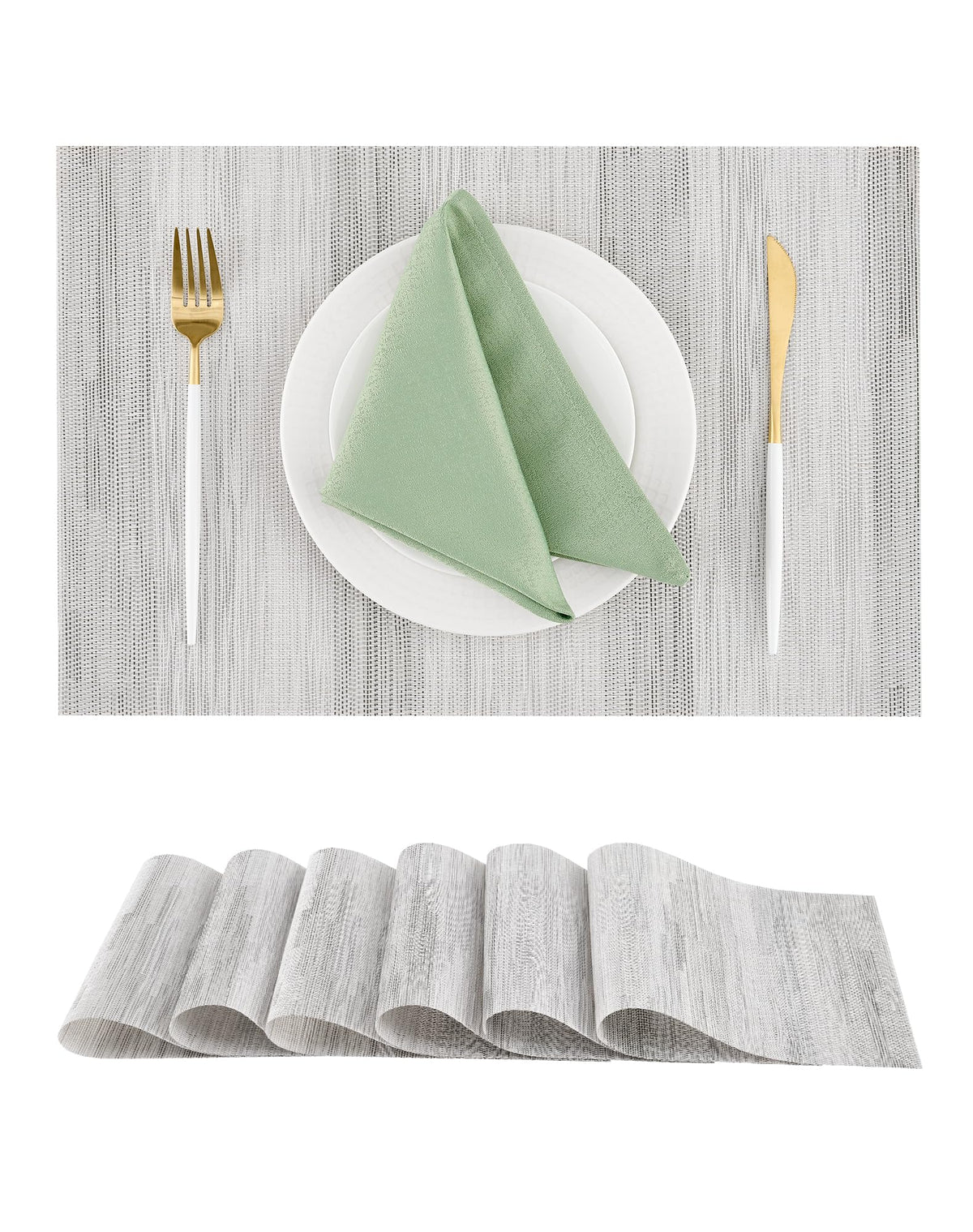 Beige White Placemats Set of 4 - Heat Resistant Non-Slip Place mats for Dining Table, Washable Durable PVC Vinyl Woven Table Mats(Beige White, 4)