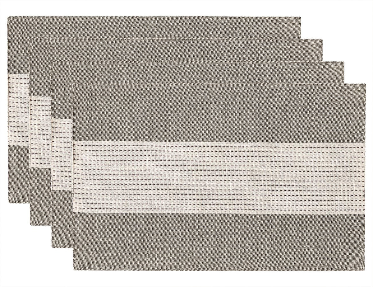 Wracra Linen Placemats, 12 x 18 Inch Set of 4 Placemats, Farmhouse Macrame Place Mats for Kitchen Table and Heat Resistant-Hemstitch Light Coffee 4PCS