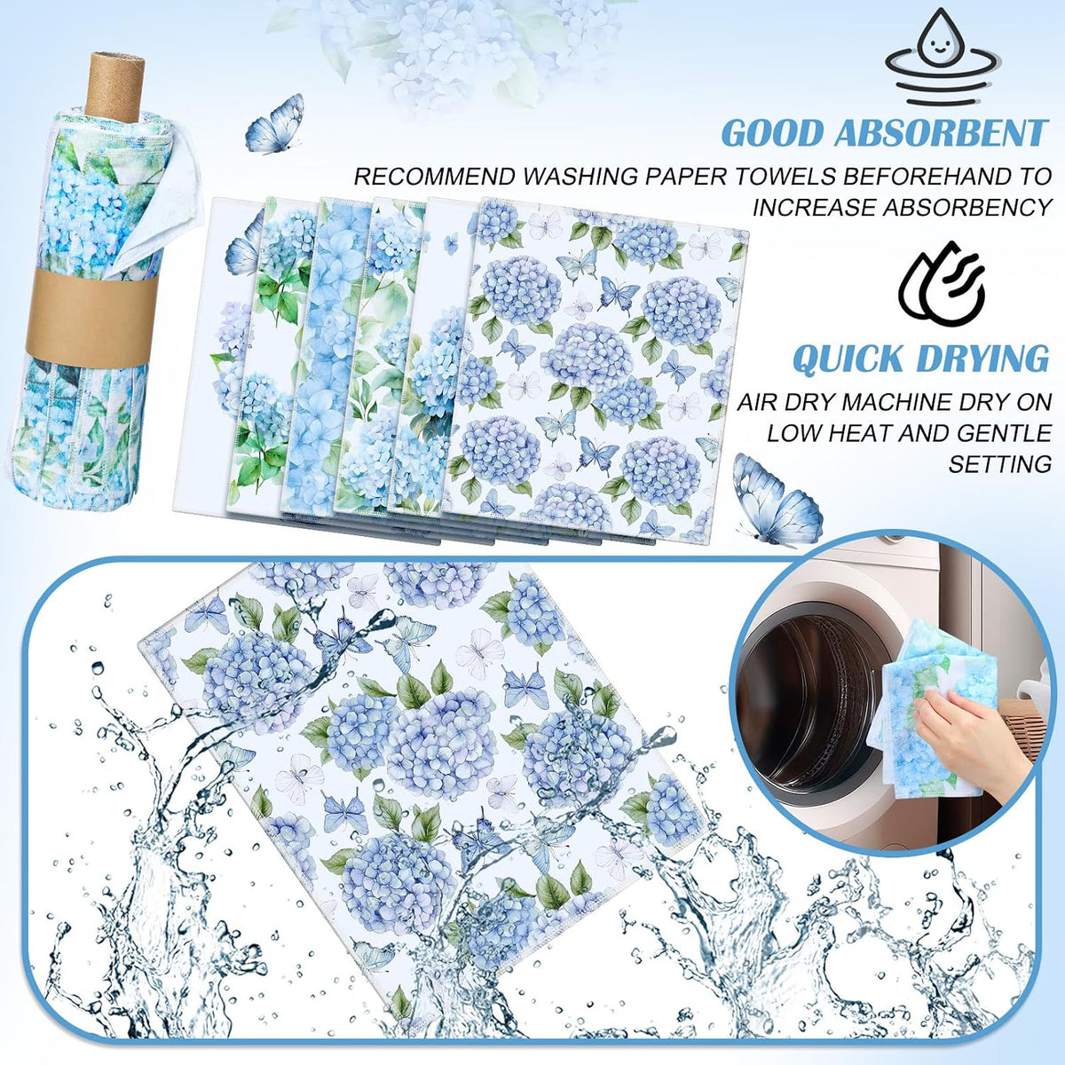36 Pack Reusable Kitchen Cloths Cotton Towels, Hydrangea