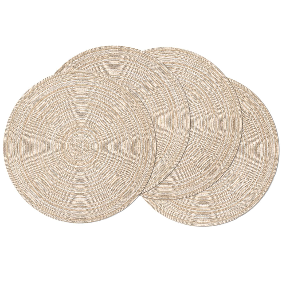 SHACOS Round Braided Placemats Set of 4 Washable Place Mats for Dining Tables 15 inch Non Slip Kitchen Table Mats (Beige, 4)