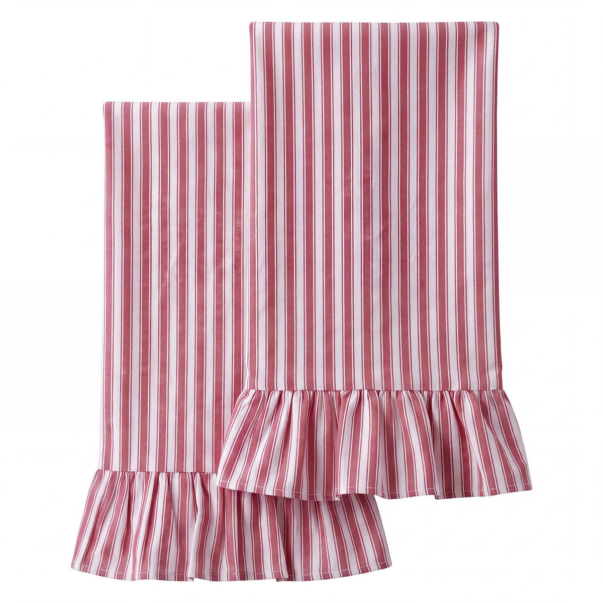 HunnmingRe 2 Pcs Green Gingham Kitchen Towels Cotton Ruffled