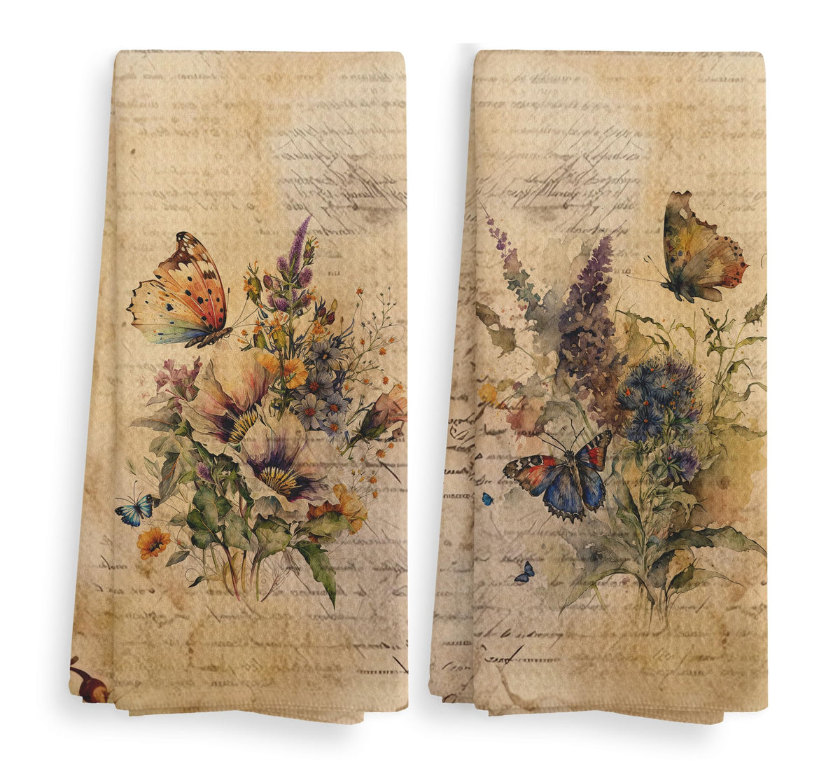 Vintage Floral Kitchen Towels and Dishcloths Set of 2, Vintage Decorative Kitchen Towels, Bouquet Decorative Towels, Retro Wildflower Drying Cloth Hand Towels for Bathroom Kitchen, 16×24 Inches