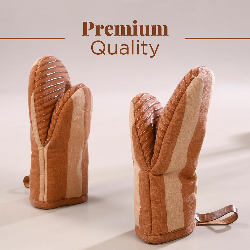 Folkulture Fall Oven Mitts, Heat Resistant,Caramel Brown Set of 2(5.75"x9")
