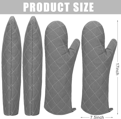 2 Pairs 17 Inch Extra Long Oven Mitts Heat Resistant, Grey