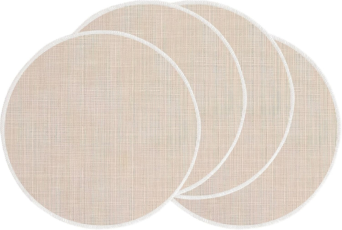 Beige Placemats Set of 4, 15 Inch Round for Kitchen & Dining Room