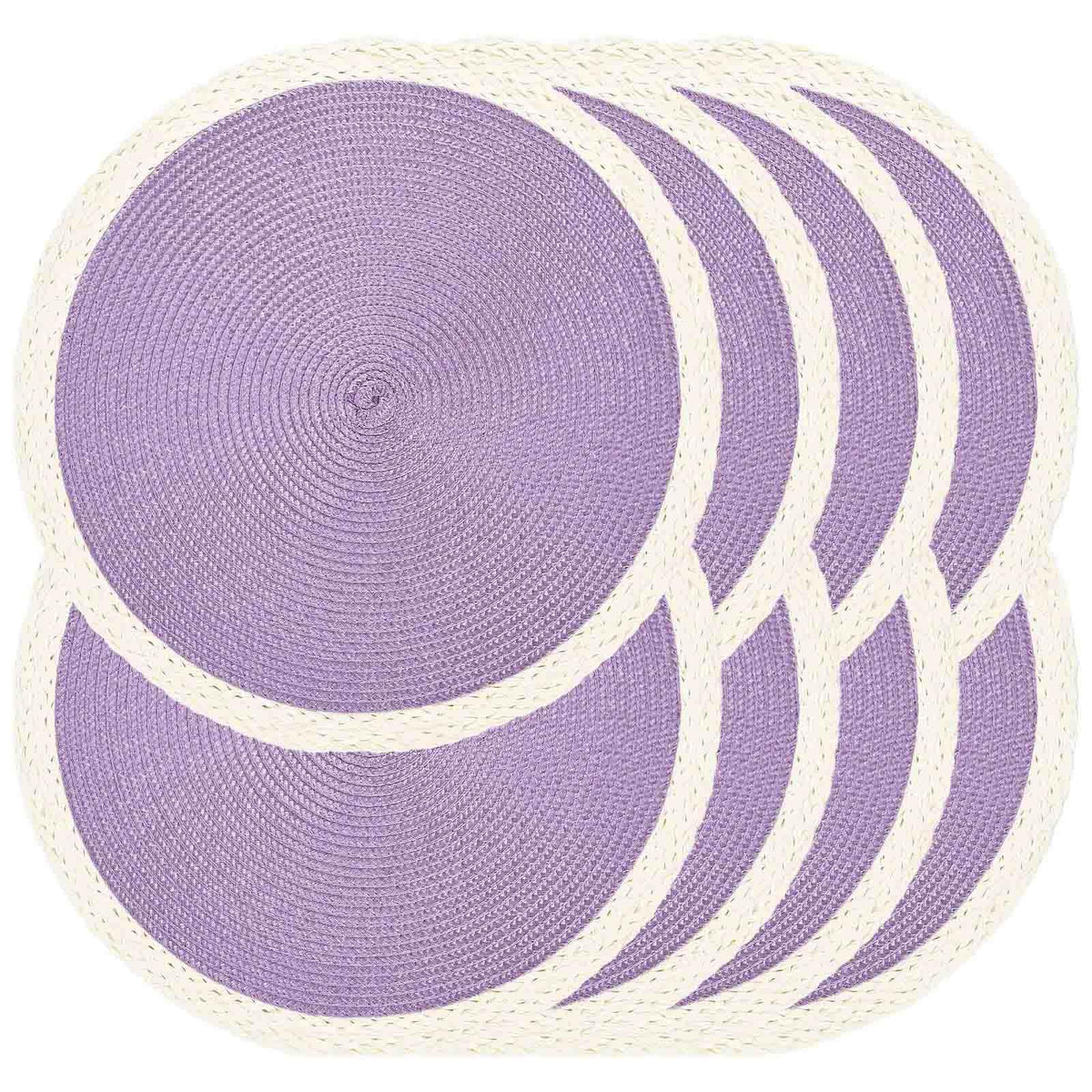 Round Placemats Set of 4, Woven Table Mats, Thin Edge, Black