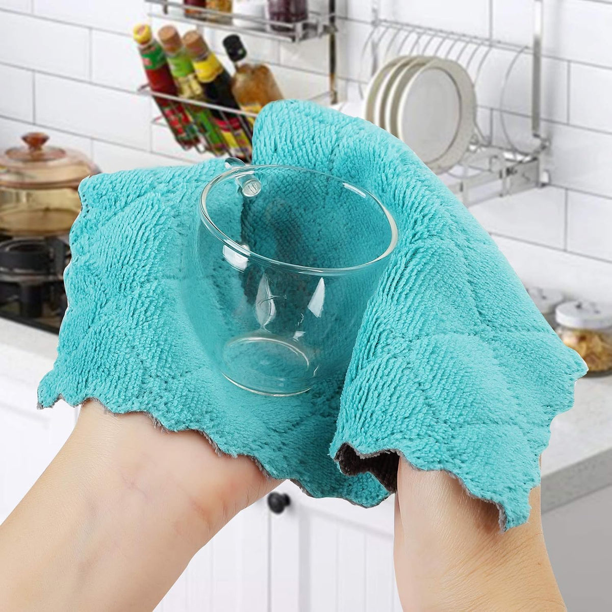 GADIEDIE 10Pack Kitchen Cloth Dish Towels,Super Absorbent Coral Velvet Dishtowels,Nonstick Oil Washable Fast Drying,Double-Sided Dish Towel,Used for Table Dish Glass Pet Paw（5Colors）