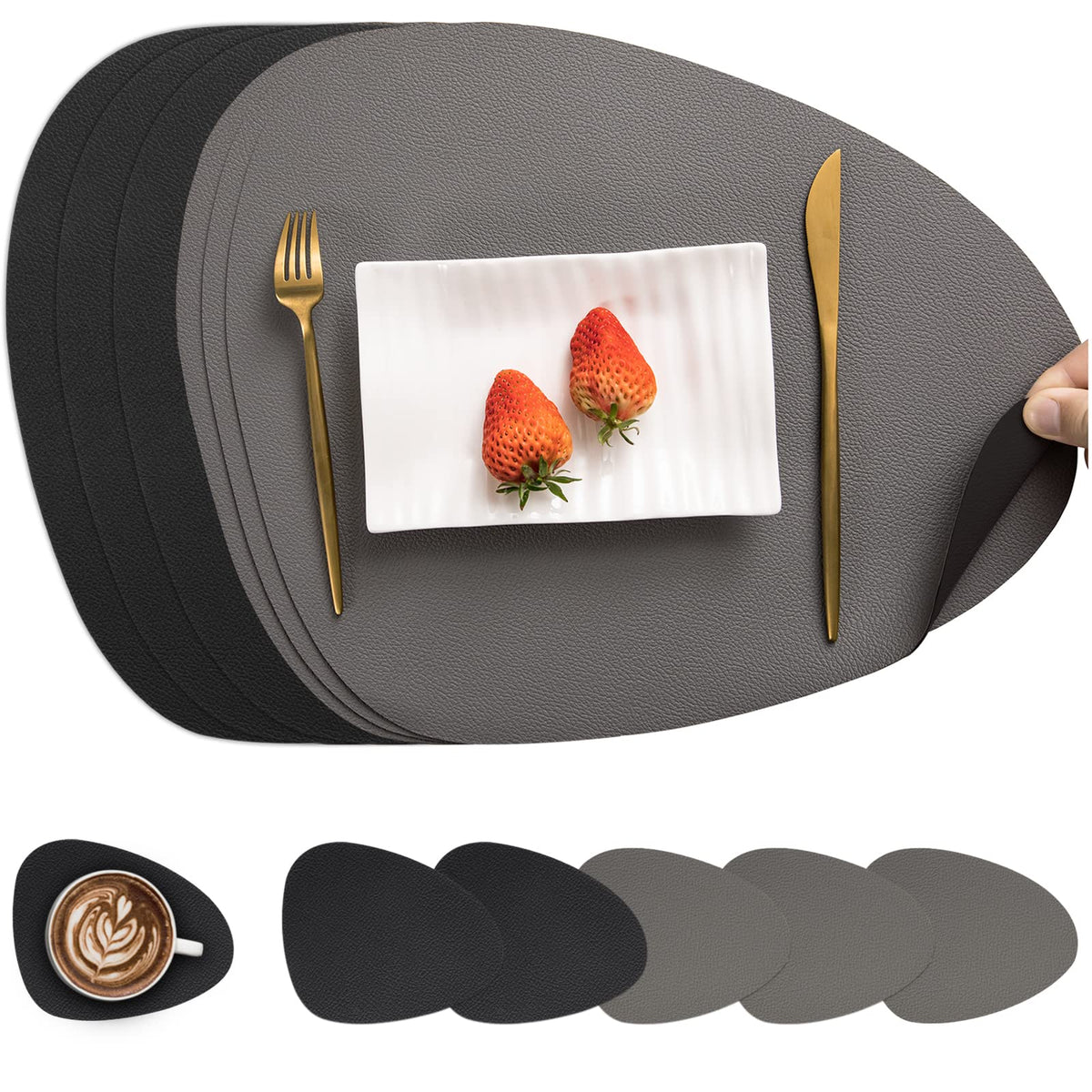 Myir JUN Placemats Set of 4 Faux Leather Placemats with Coasters