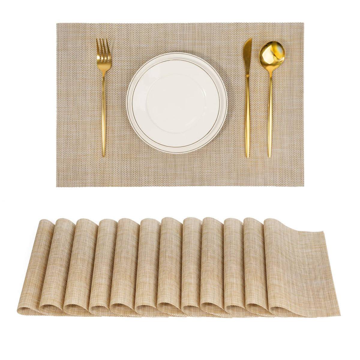 Placemats Set of 8，Non-Slip PVC Weave Table Mats Easy to Clean，Heat Resistant Place Mats for Kitchen Dining Table Decoration Indoor Outdoor，Beige