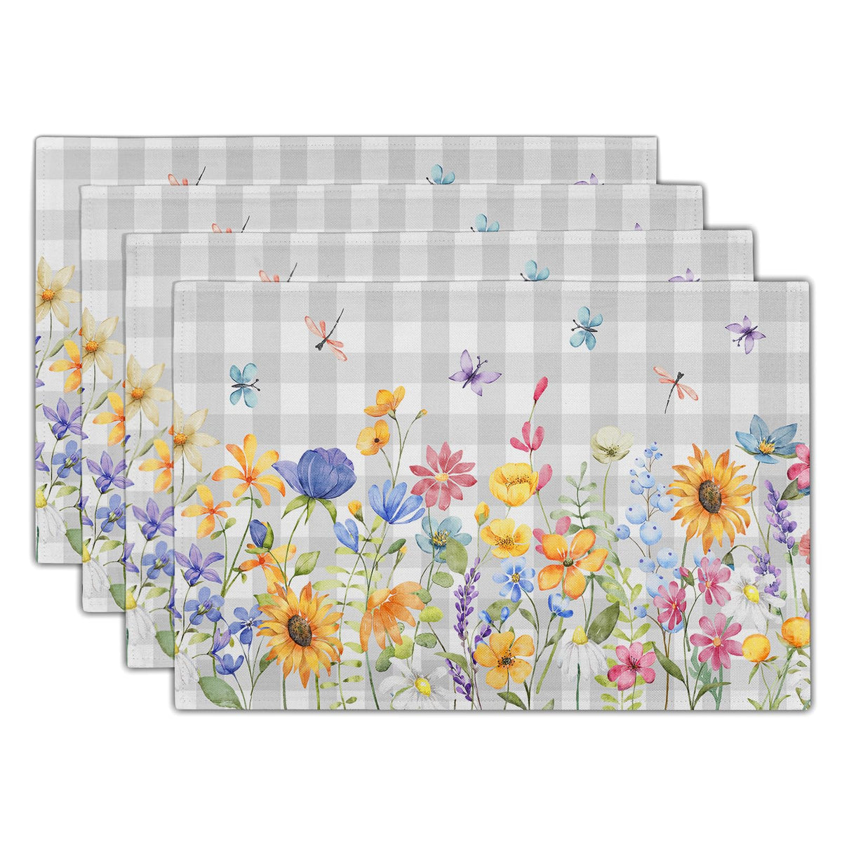 Giwawa Boho Ethnic Placemats Set of 4 Vintage Orange Brown Retro Flower Decorative Linen Table Place Mats 12"x18" Rustic Country Style Floral Place Mats Heat Resistance for Kitchen Dining Farmhouse