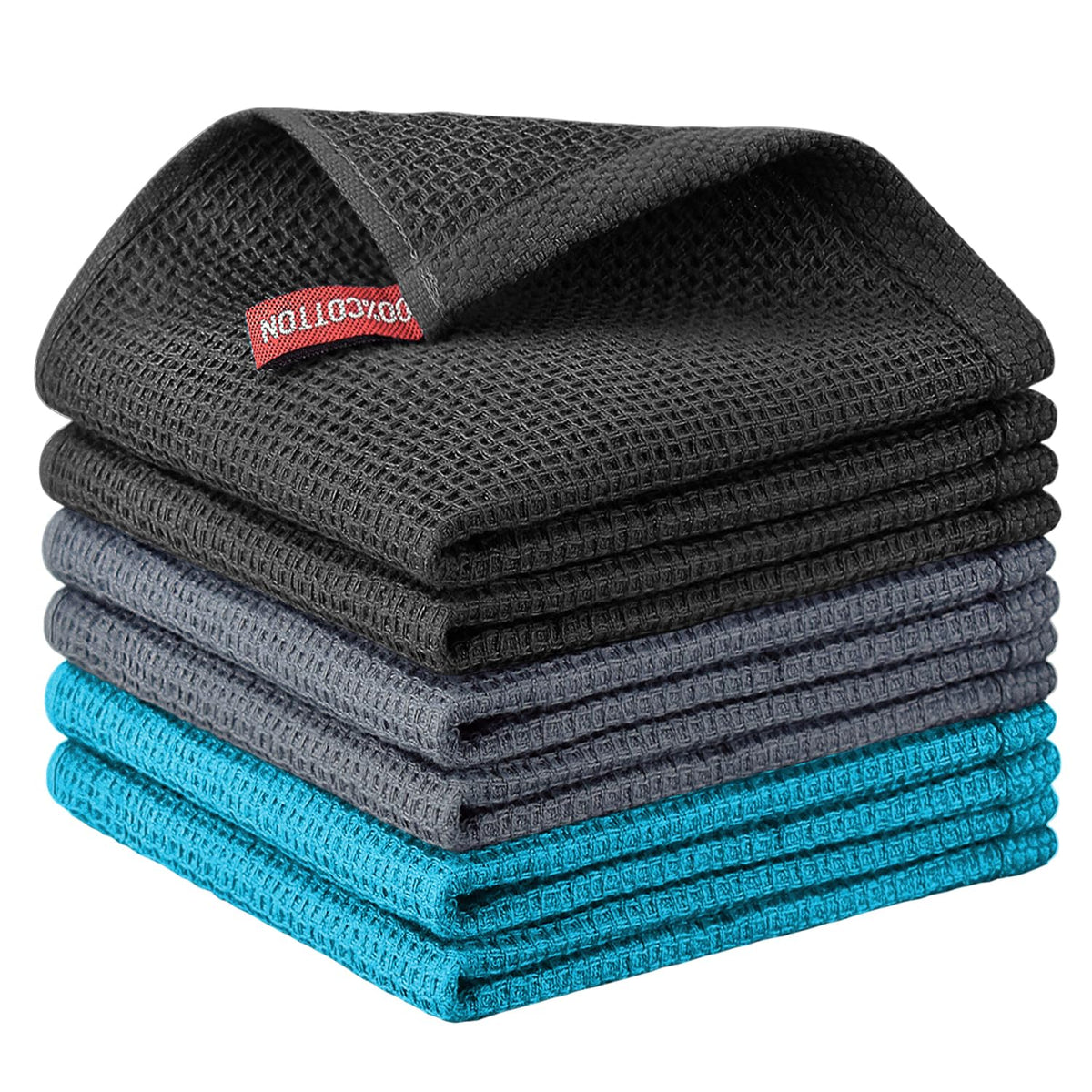 Nialnant 6 Pack Kitchen Towels and Dishcloths Sets,100% Cotton Soft Absorbent Quick Drying Dish Towels for Kitchen,Washing Dishes,12x12 Inches, Multi Color