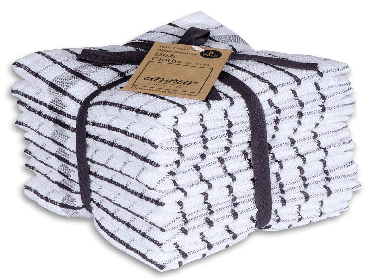 AMOUR INFINI Kitchen Towels Set of 4 - Highly Absorbent, Super Soft Terry Cotton 20x28 Inch Dish Towels with Hanging Loop - Hand & Tea Towels for Cleaning & Drying Dishes (Beige)