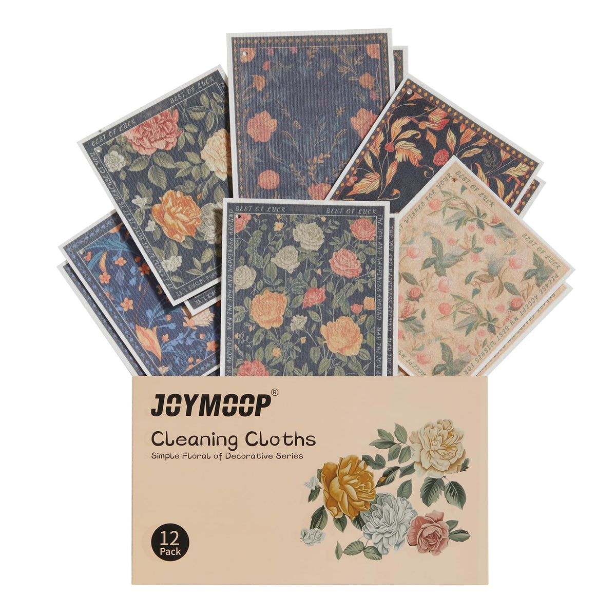 JOYMOOP 12 Pack Decorate Cleaning Cloth (Quiet Luxury of Decorative Series), Reusable Absorbent Dish Towels, Non-Scratch Washable Rags for Cookware, Kitchen and Household Cleaning - 6.7×7.9 inch