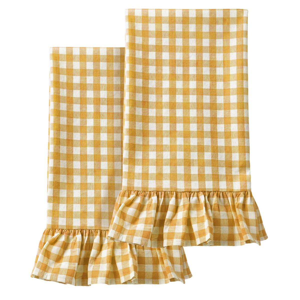 HunnmingRe 2 Pcs Green Gingham Kitchen Towels Cotton Ruffled