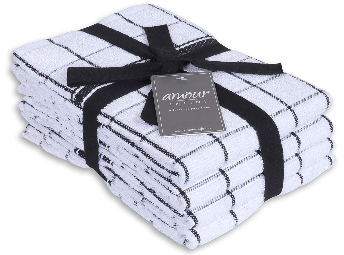 AMOUR INFINI Kitchen Towels Set of 4 - Highly Absorbent, Super Soft Terry Cotton 20x28 Inch Dish Towels with Hanging Loop - Hand & Tea Towels for Cleaning & Drying Dishes (Beige)
