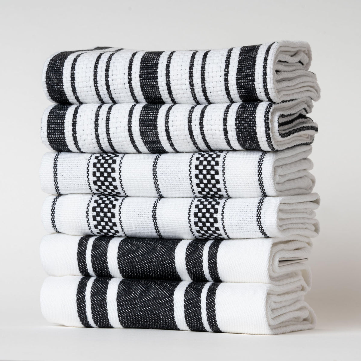 Kitchen Towels Set – Pack of 6 (20’’ x 30’’) Extra Large Premium Cotton Dish Towels for Kitchen – Chain Stripe Towels – Absorbent – 100% Cotton – with Hanging Loop – Beige