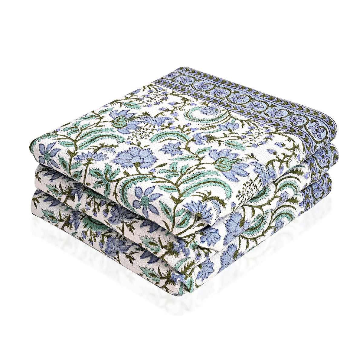Ridhi Asparagus Green Hand Block Print Cotton Kitchen Towels, 16x28 Inch