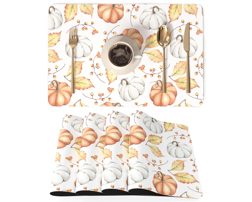 QIYI PU Leather Placemats Set of 6, 12"x18" Waterproof Table Mats, Dahlia