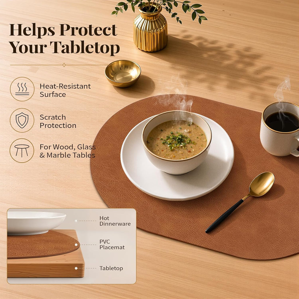 Homaxy Oval Heat Resistant Placemats Set of 6, Reddish Brown