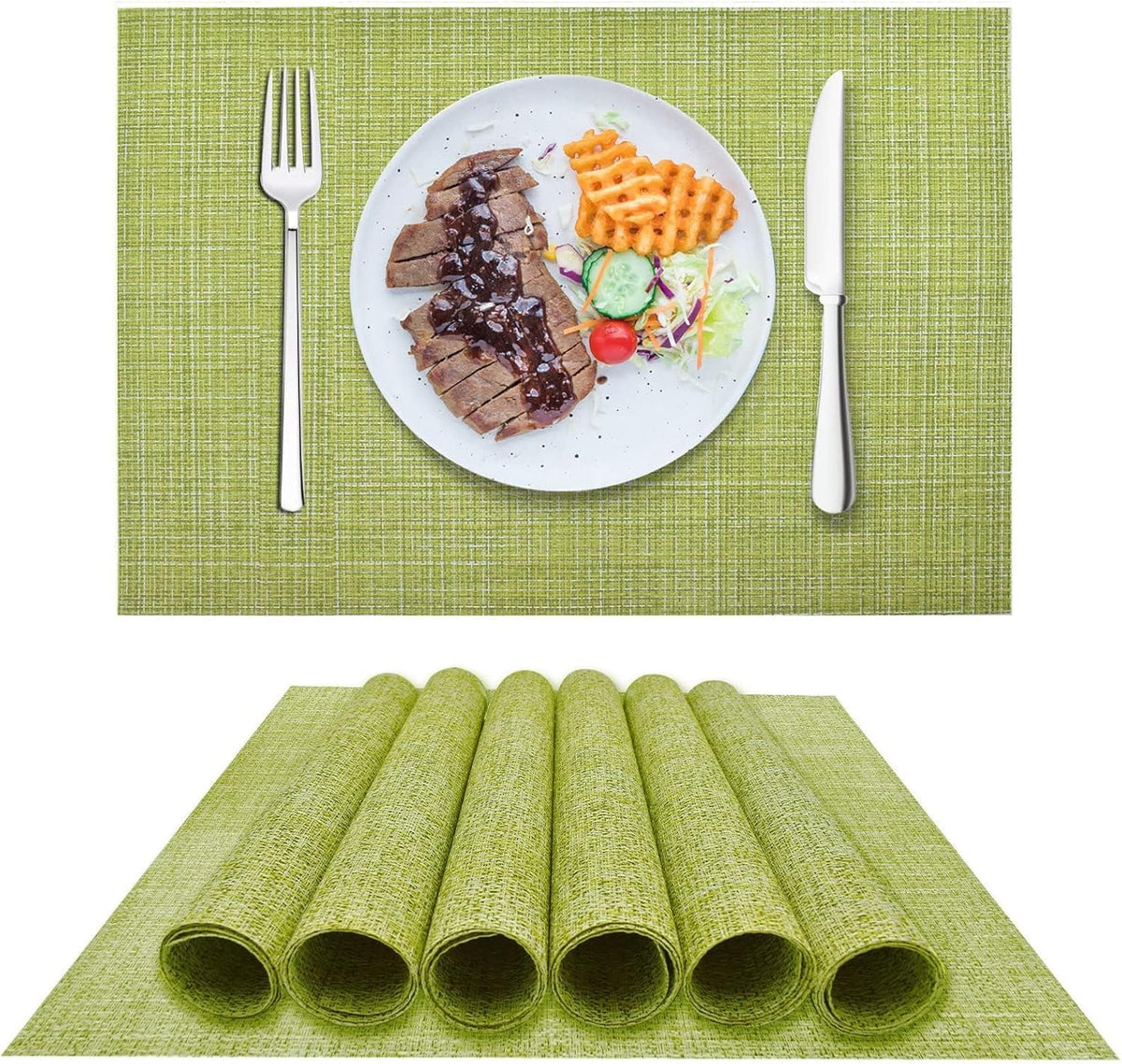 DACHUI Placemats Set of 6, Linen Look Woven Place Mats (Beige)