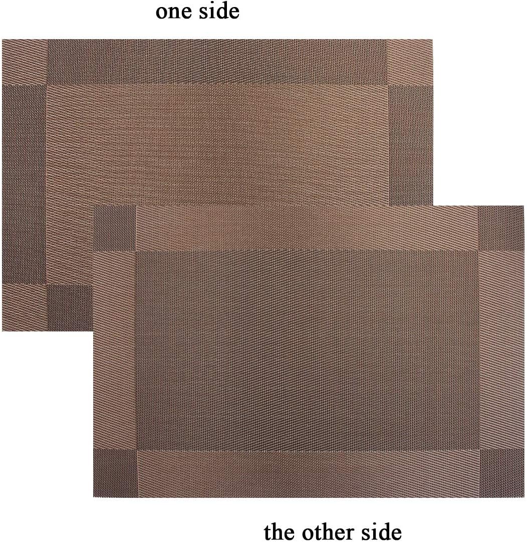 PIGCHCY Place Mats Heat-Resistant Non Slip Placemats Easy Wipe Clean Table Mats Woven Vinyl Placemats for Dining Table(Set of 6, Brown)