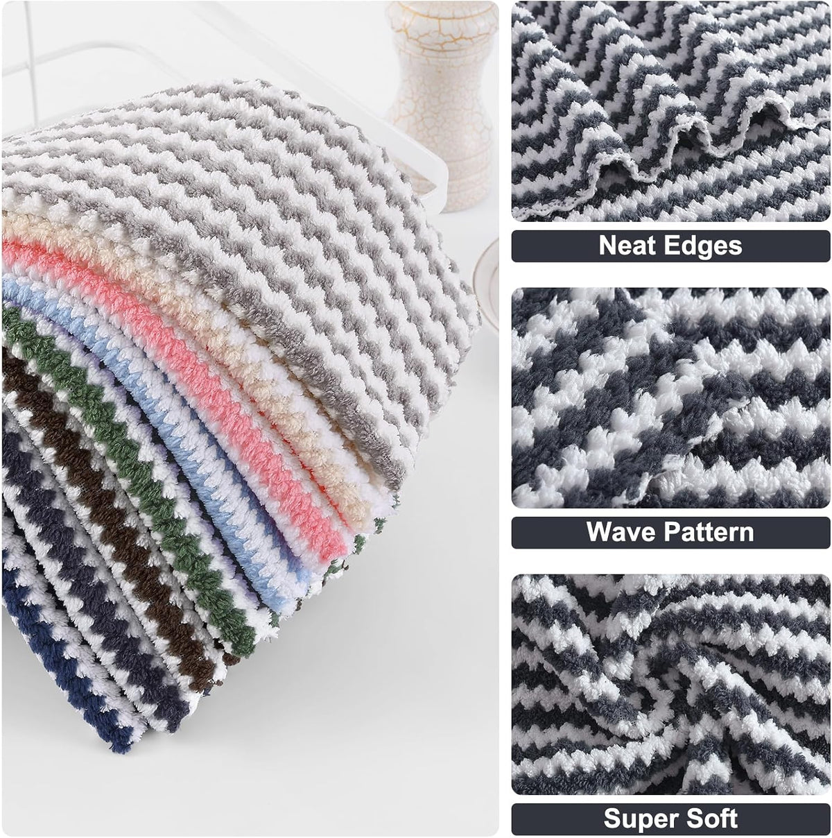 Homaxy 12 Pack Coral Velvet Dish Cloths, 10 x 10 inches, Dark Grey