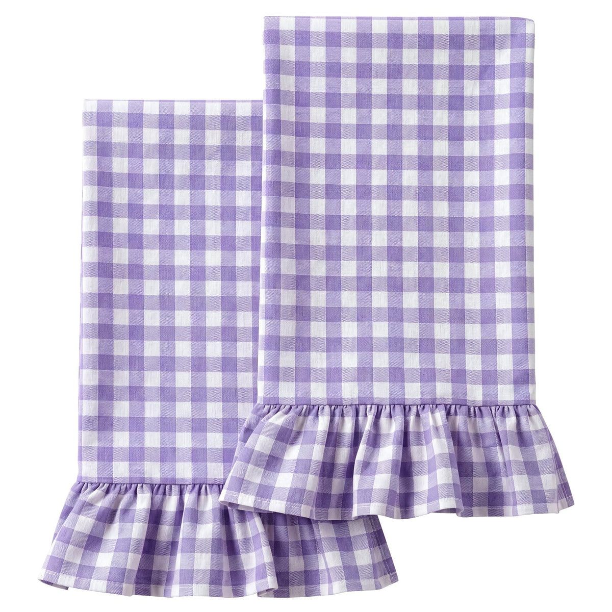 HunnmingRe 2 Pcs Green Gingham Kitchen Towels Cotton Ruffled