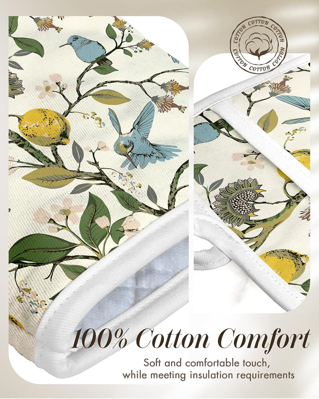 Miss Adola Cotton Oven Mitts and Pot Holders Sets, Lemon Songbird