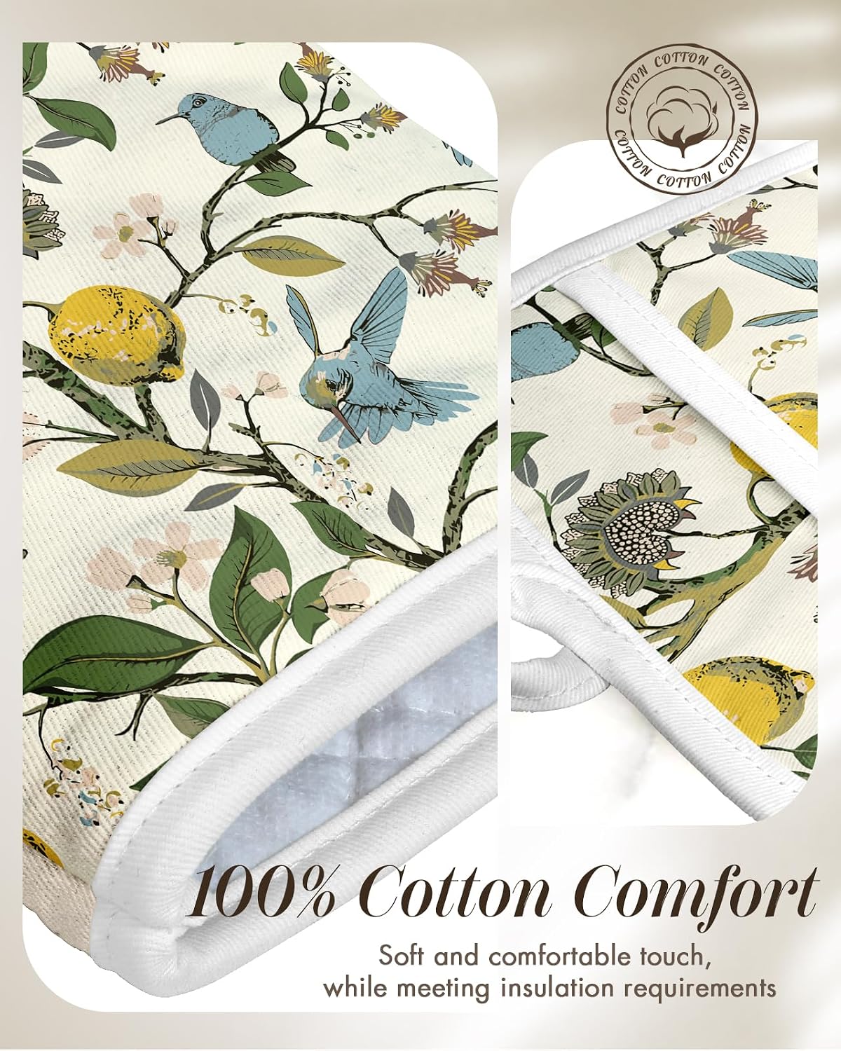 Miss Adola Cotton Oven Mitts and Pot Holders Sets, Lemon Songbird