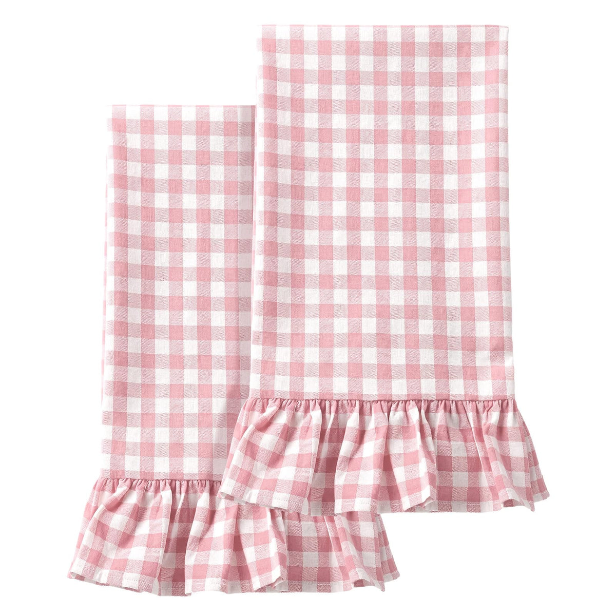 HunnmingRe 2 Pcs Green Gingham Kitchen Towels Cotton Ruffled