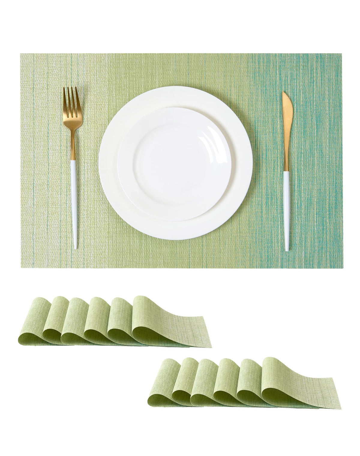 Beige Placemats Set of 6 - Heat-Resistant, Non-Slip Table Mats, Washable Woven Vinyl for Indoor & Outdoor Dining