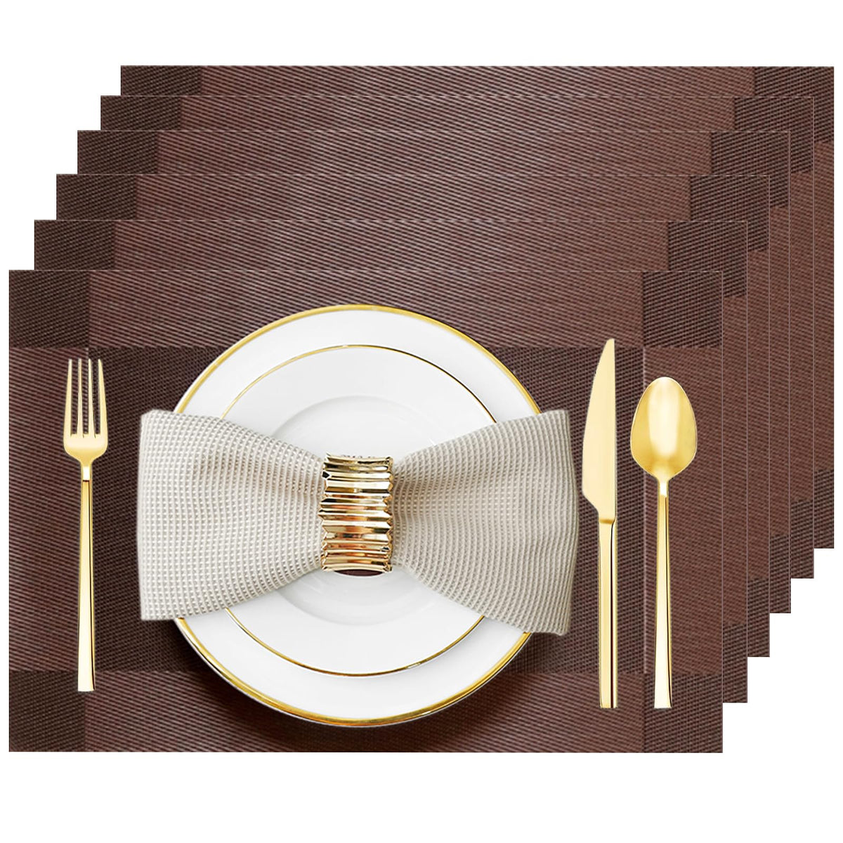 Silver Grey Vinyl Placemats Set of 6, Heat Resistant Table Placemats