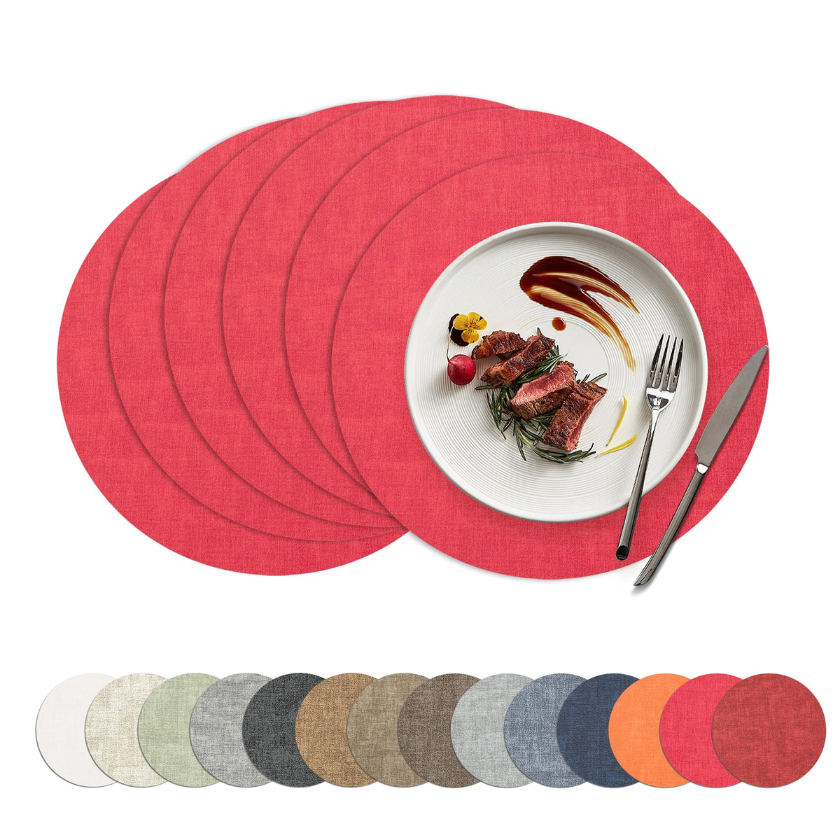 Placemats Set of 4, 15 Inch Round Faux Leather Place Mats