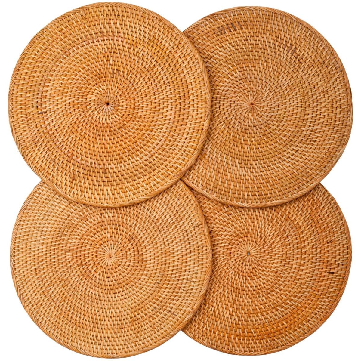 4-Pack Rattan Placemats - 13-inch Round Placemats (Natural Rattan Color) - Woven Place Mats, Round Table Mats - Wicker Chargers for Dinner Plates, Plate Chargers Boho