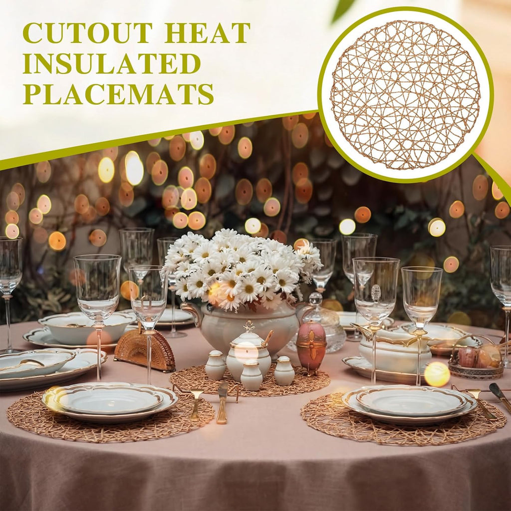 Threehoney Paper Braided Round Placemats, Set of 24, Brown, 13 in