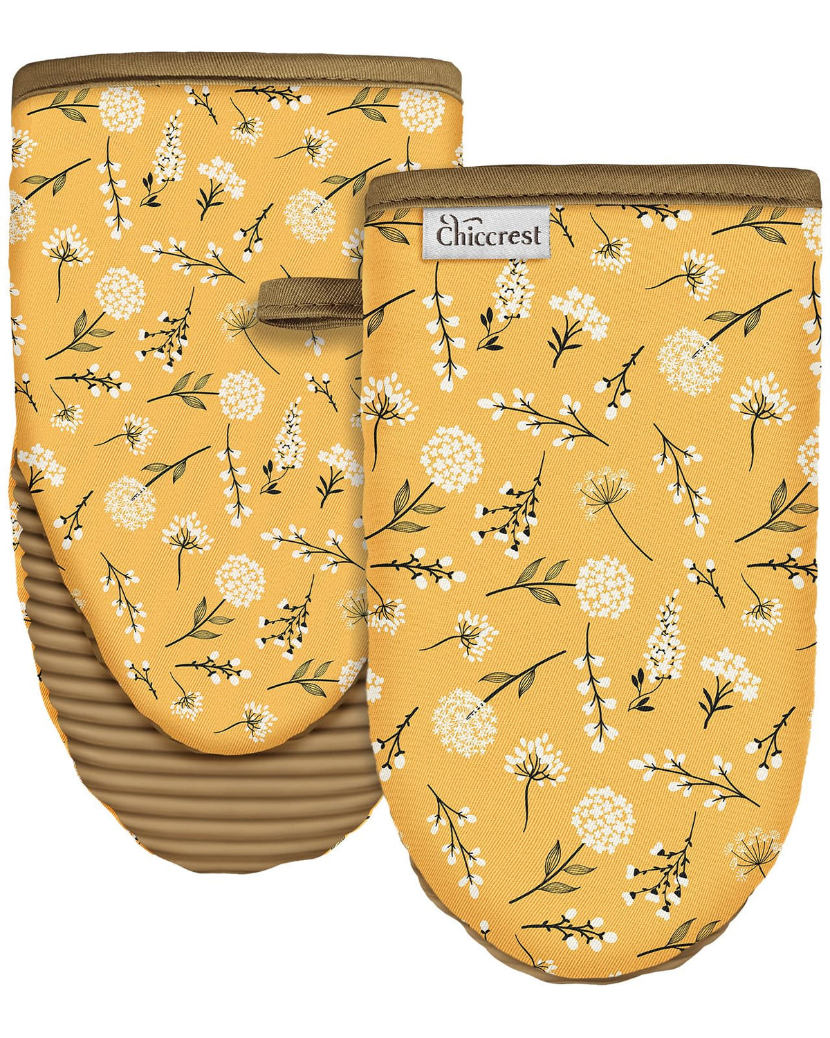 100% Thick Cotton Oven Mitts Ribbed Soft Silicone Natural Leaf