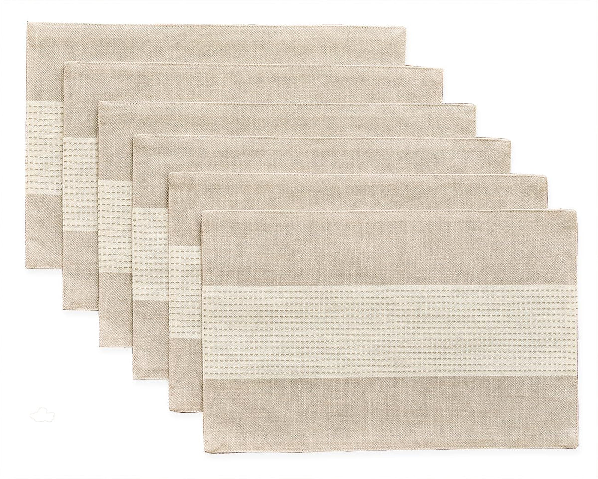 Wracra Linen Placemats, 12 x 18 Inch Set of 4 Placemats, Farmhouse Macrame Place Mats for Kitchen Table and Heat Resistant-Hemstitch Light Coffee 4PCS
