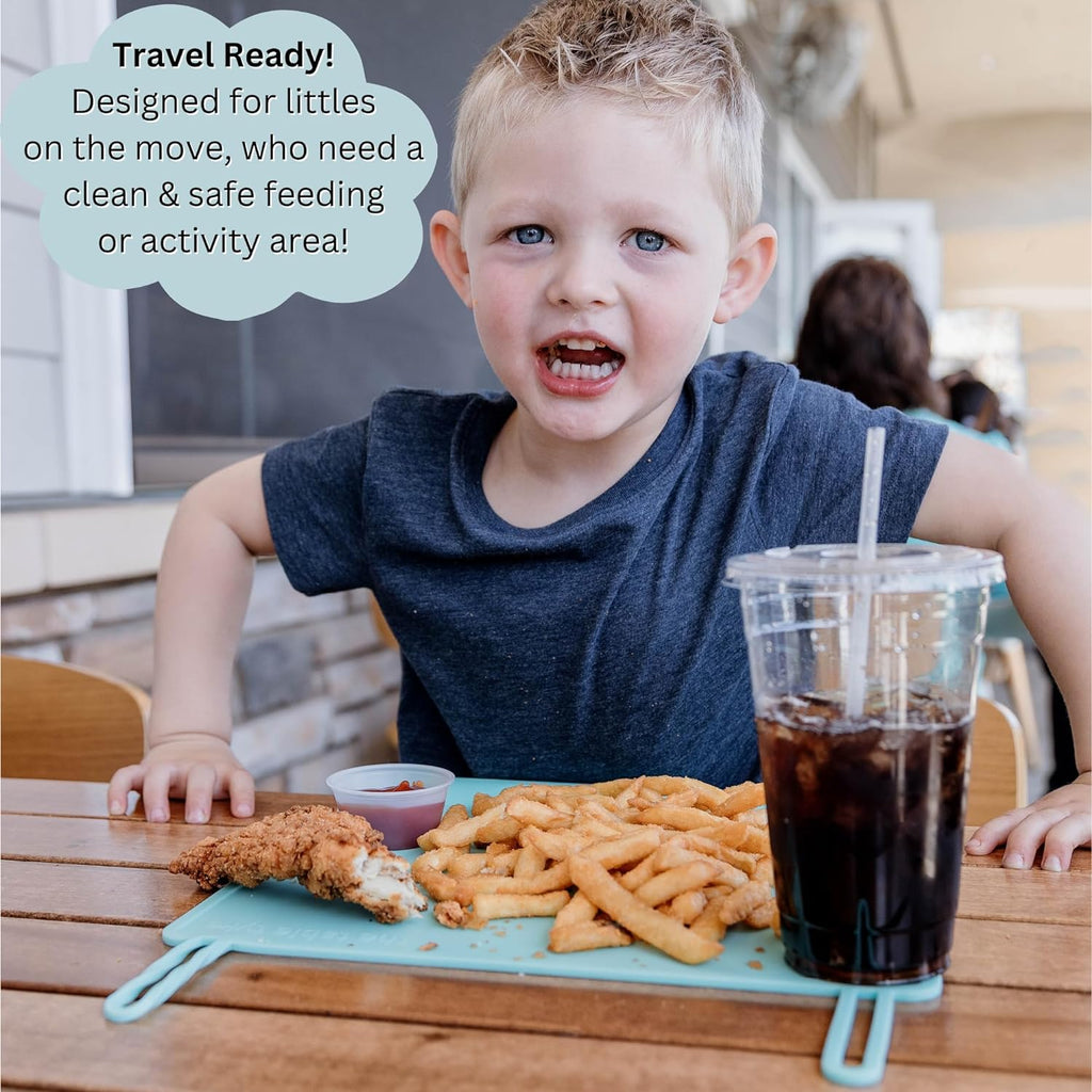 The Table Tyke Silicone Placemats for Toddlers with Patented Edge Bumper | Kids Placemats Non Slip Travel Ready | Baby Placemat BPA Free for Restaurant Dining Table | Slate Grey