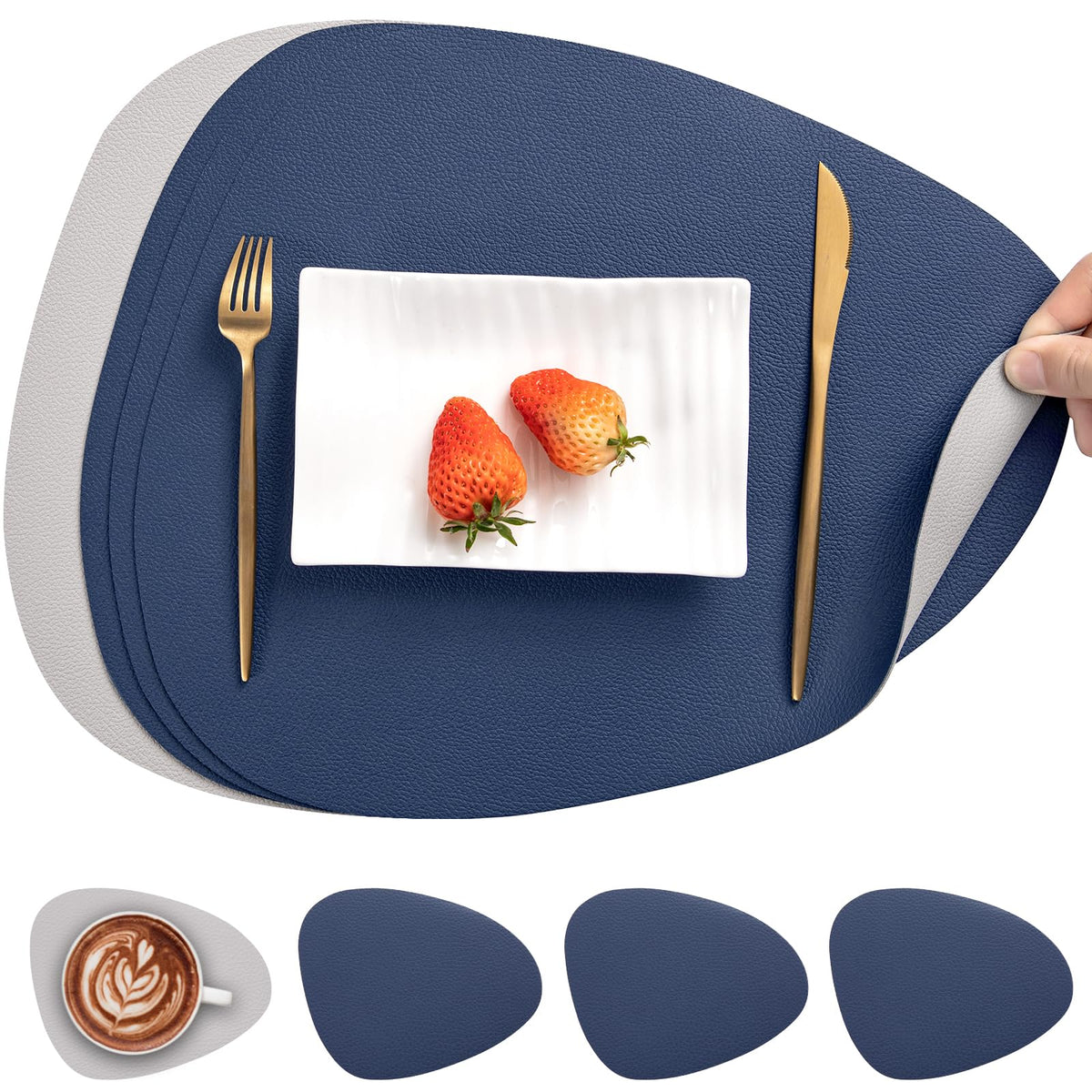Myir JUN Placemats Set of 4 Faux Leather Placemats with Coasters