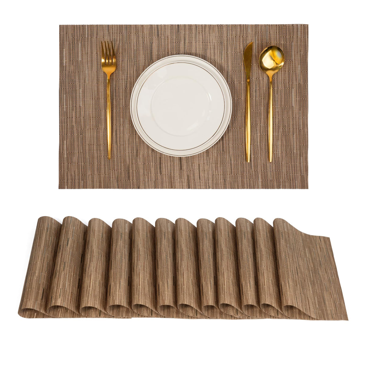 Placemats Set of 8，Non-Slip PVC Weave Table Mats Easy to Clean，Heat Resistant Place Mats for Kitchen Dining Table Decoration Indoor Outdoor，Beige