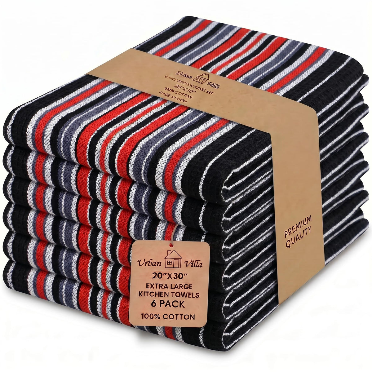 Urban Villa Kitchen Towels Cotton Dish Towels 12”x12” (Set of 8) Grey White