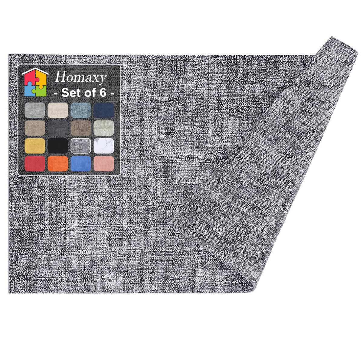 Homaxy Wedge Faux Leather Placemats for Round Table, Set of 6, Light Grey