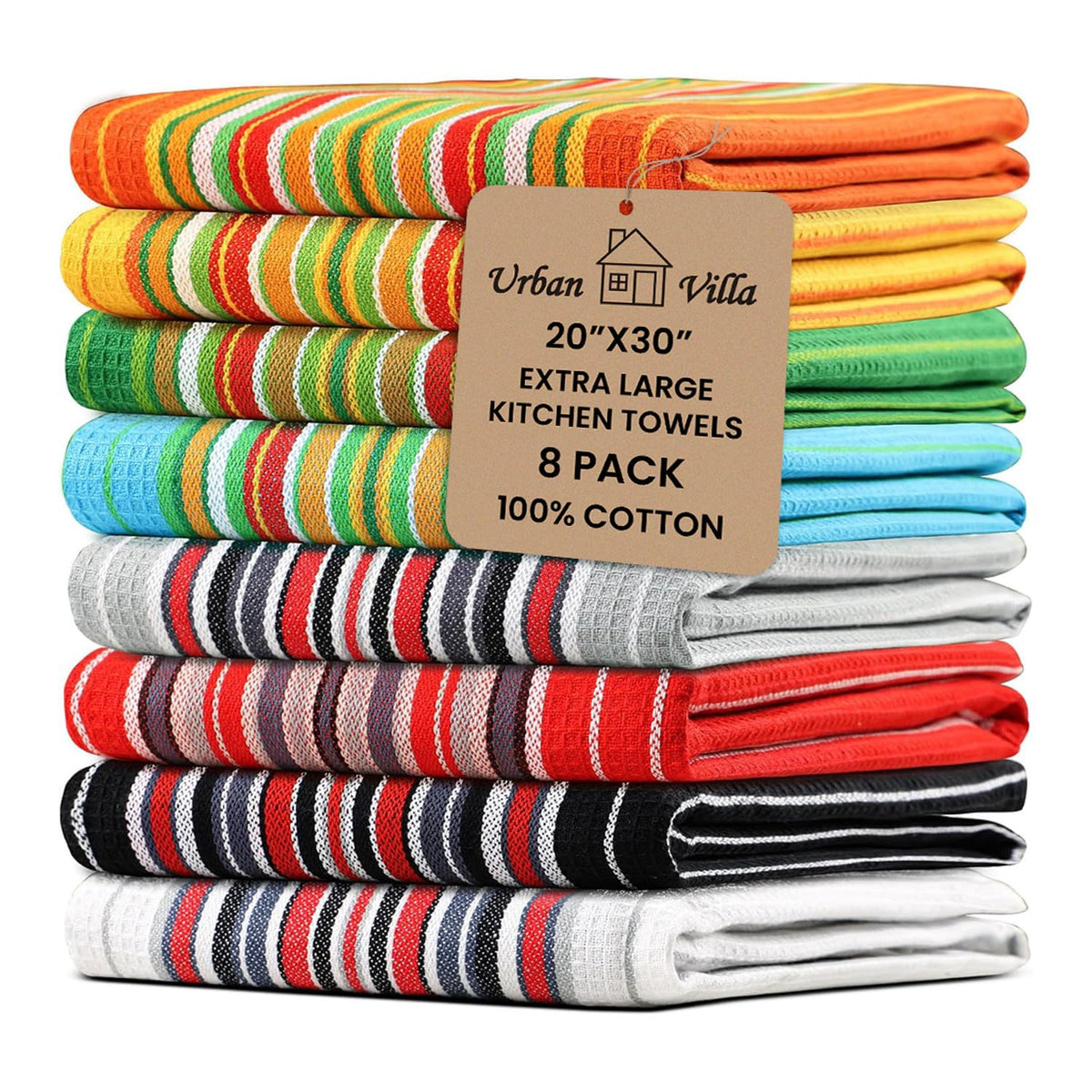Urban Villa Kitchen Towels Cotton Dish Towels 12”x12” (Set of 8) Grey White