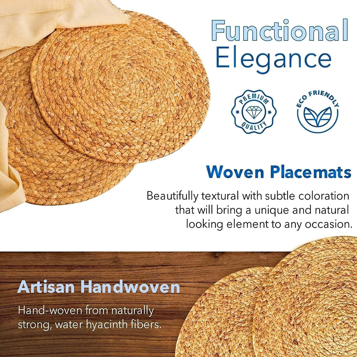 Round Woven Placemats, Natural, 35cm, Set of 2