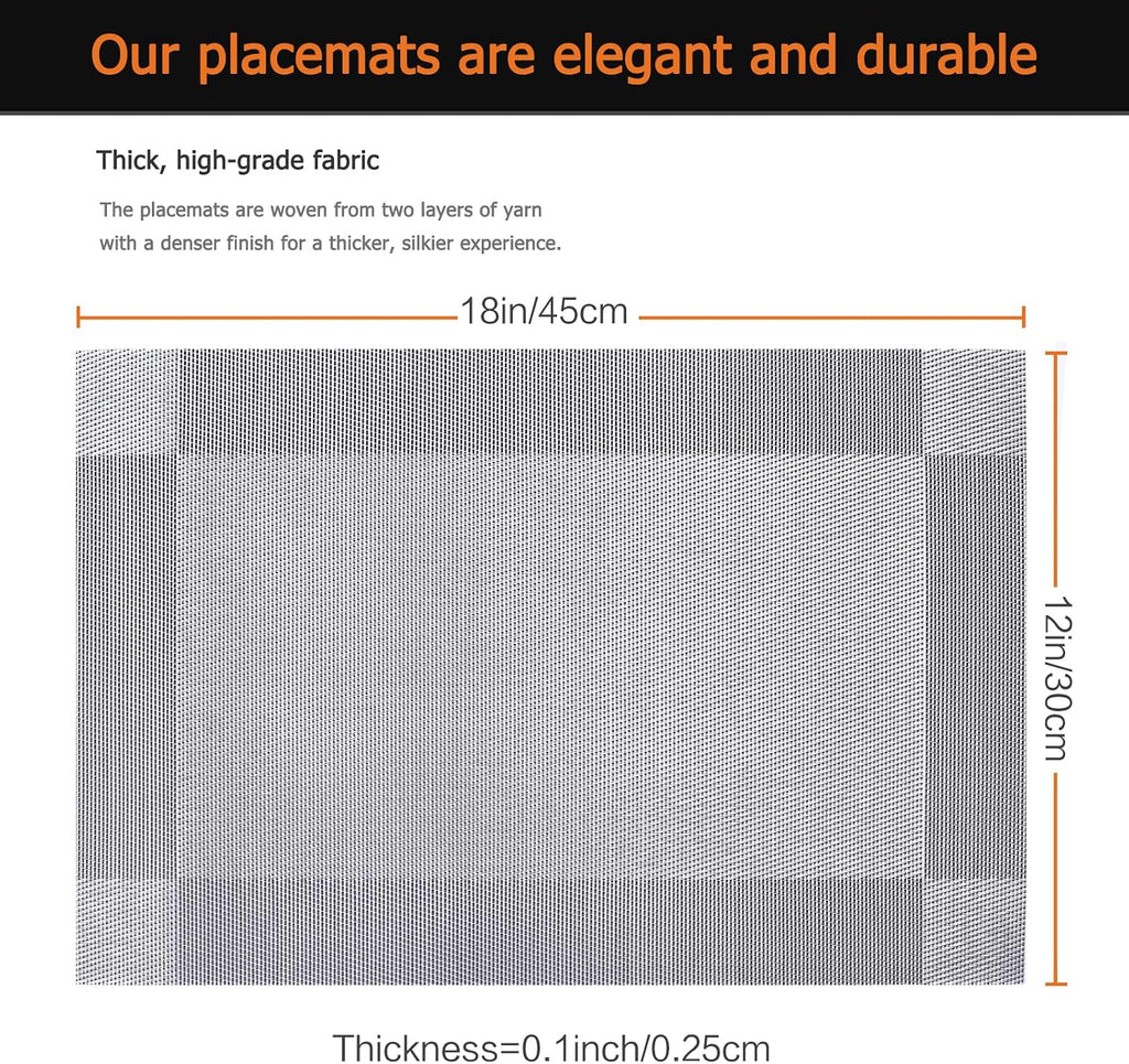 Silver Grey Vinyl Placemats Set of 6, Heat Resistant Table Placemats