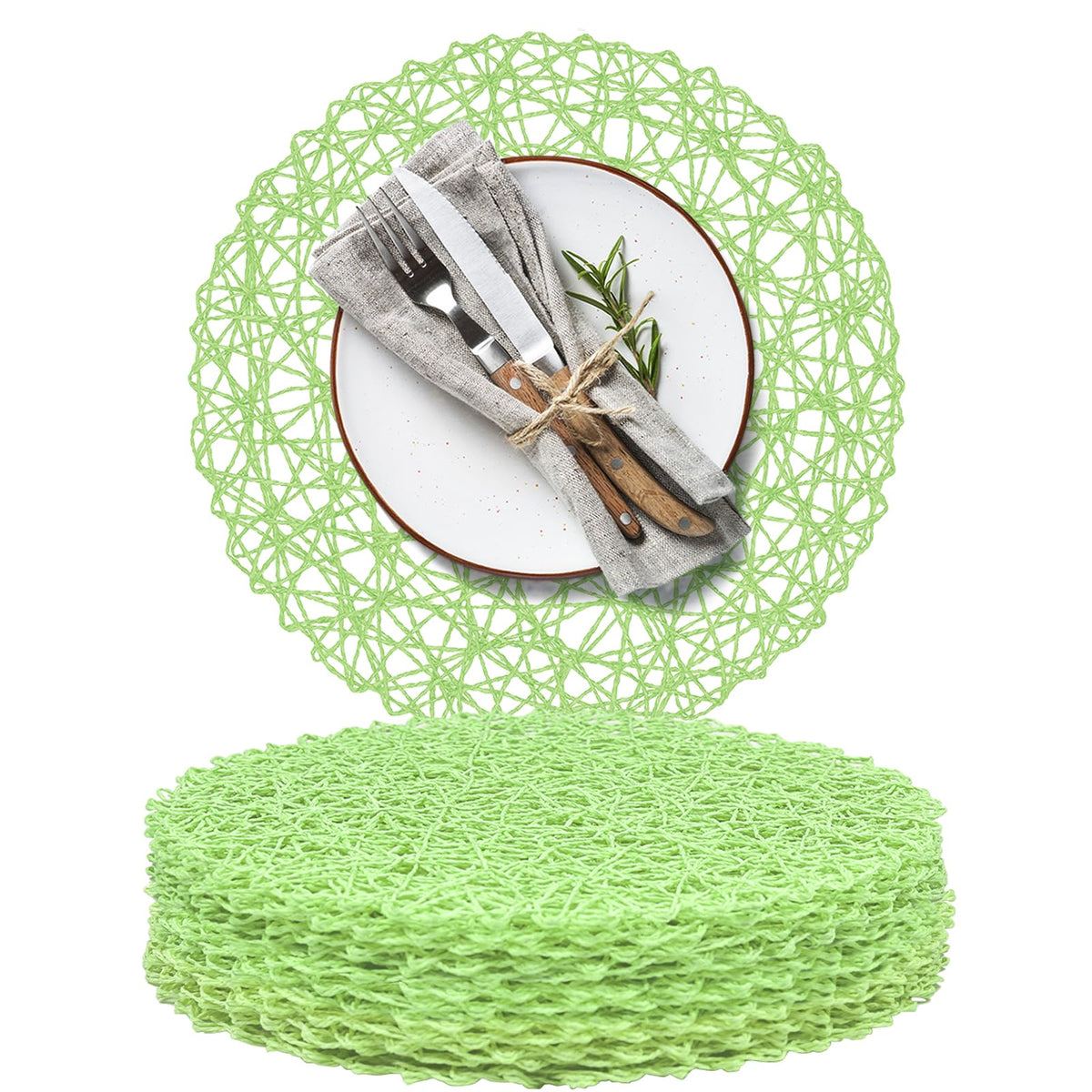 AHHFSMEI Paper Braided Round Placemats Set of 8 Natural Non-Slip Heat Resistant Table Mats for Dining Tables Woven Indoor & Outdoor Place mats(Coffee,8)