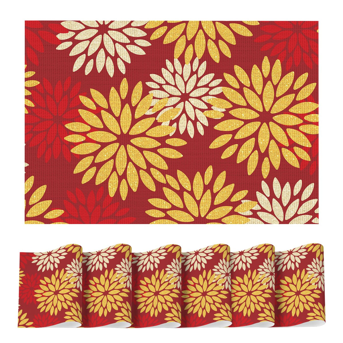 Artoid Mode Floral Vinyl Placemats Set of 4, 12x18 Inch Thanksgiving Washable Non-Slip Plastic Vinyl Place Mats for Party Kitchen Dining Decor, Olive Green